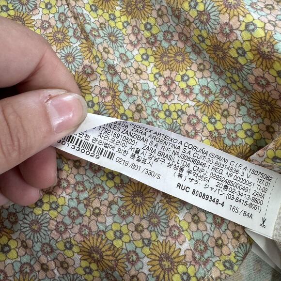 Zara Dress Womens Small Yellow Floral Puff Sleeve V Neck Mini Spring Summer Boho - Picture 5 of 8